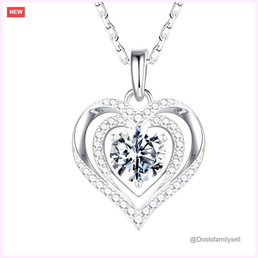 Sterling Silver Double Heart Moissanite Necklace Elegant Anniversary Gift